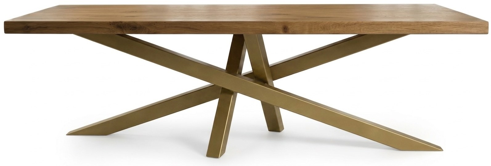 Détail du plateau chêne et du piétement acier de la table Mikado