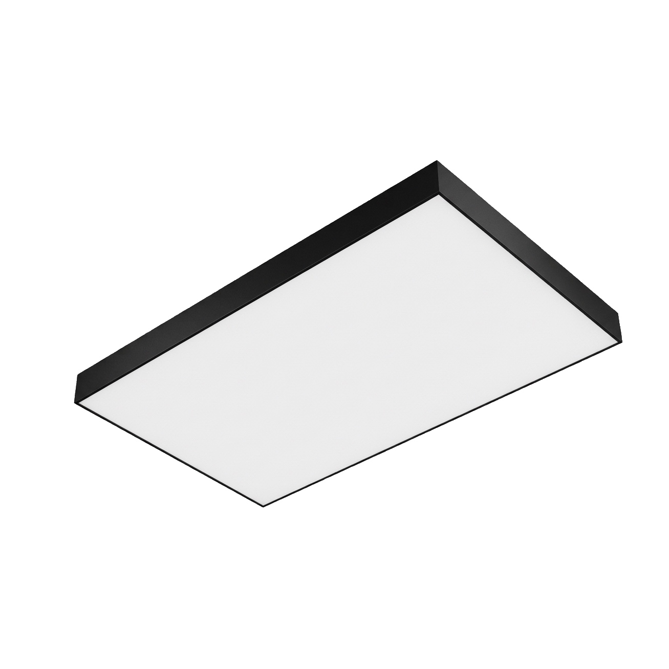 Lucarne : plafond lumineux rectangulaire à toile tendue, cadre aluminium noir, vu de dessous