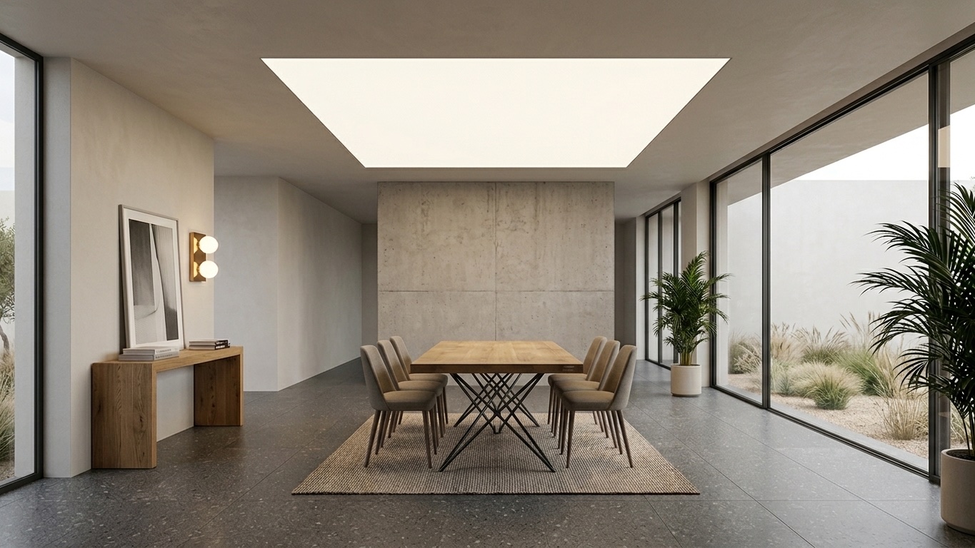Plafond lumineux au-dessus d'une table à manger